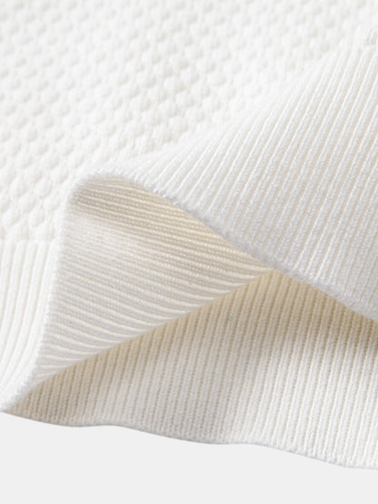 Long Sleeve Pineapple Textured Knit Polo Shirt