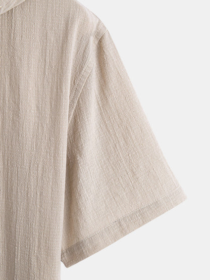 Short Sleeve Linen Look Hooded Shirt