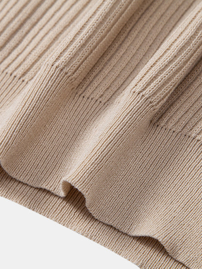 Ribbed Mock Neck Knitted Sweater T-Shirt