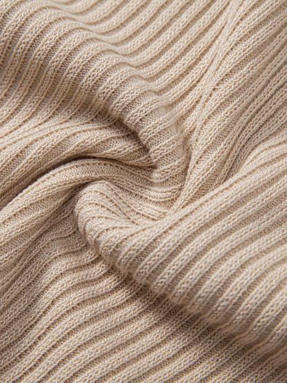 Ribbed Mock Neck Knitted Sweater T-Shirt