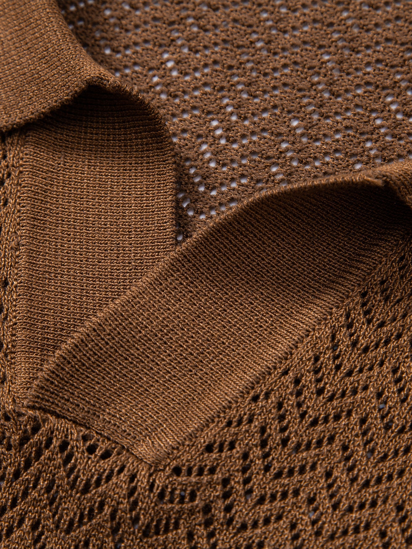 Textured Crochet V Neck Polo Shirt
