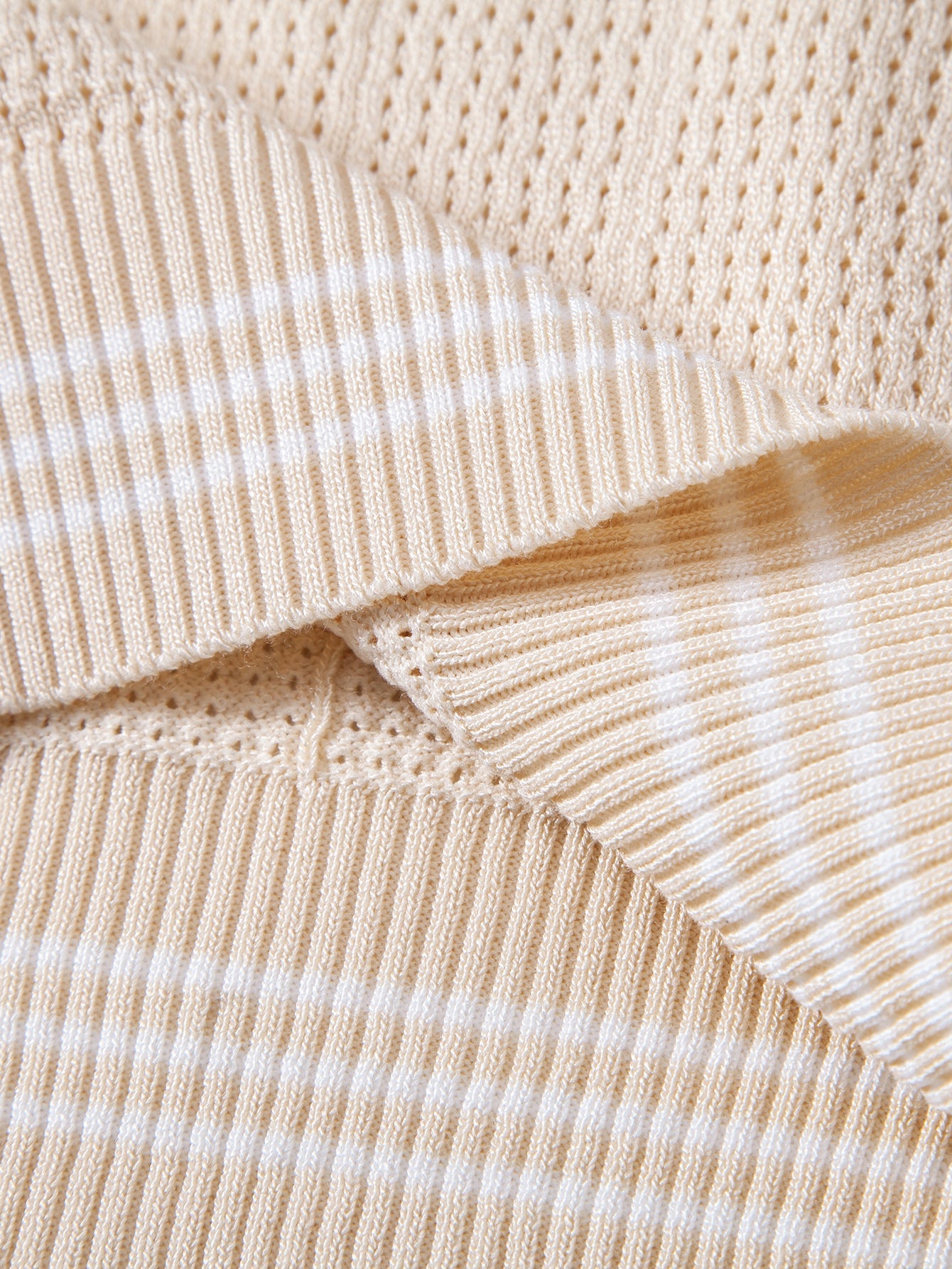 Contrast Johnny Collar Open Knit Polo