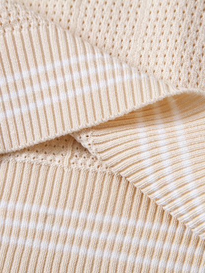 Contrast Johnny Collar Open Knit Polo