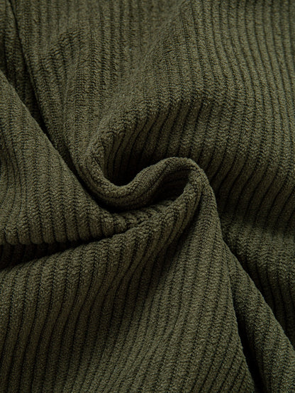 Relax Fit Corduroy Patchwork Hooded Shirt With Pockets