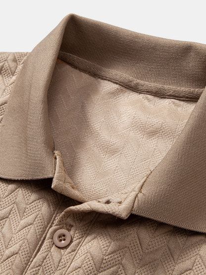 Long Sleeve Wave Jacquard Polo Shirt