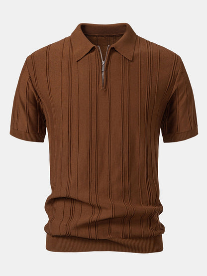 Stripe Jacquard Zipper Knit Polo Shirt