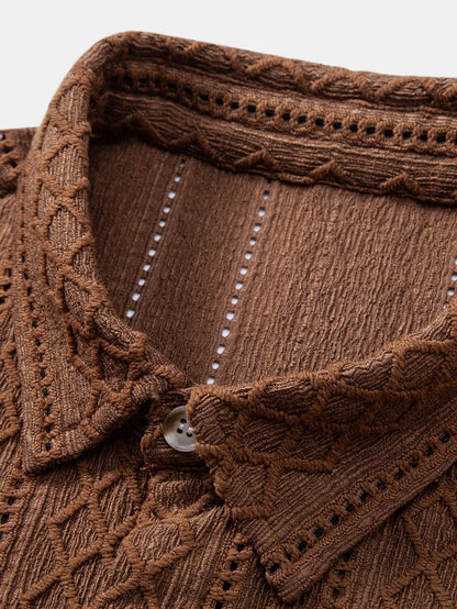 Geometry Rhombus Jacquard Button Up Shirt