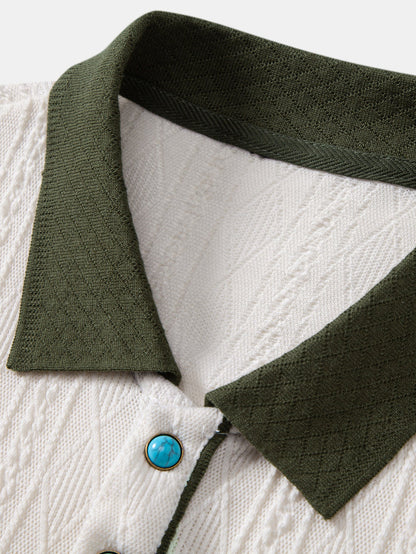 Contrast Collar Geometric Jacquard Knit Polo