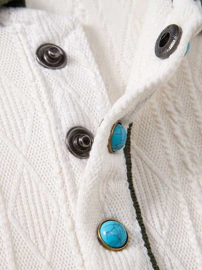 Contrast Collar Geometric Jacquard Knit Polo