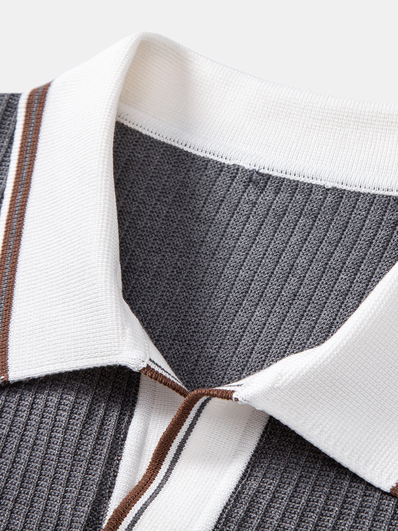Contrast Trim Waffle Johnny Collar Knit Polo