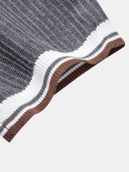 Contrast Trim Waffle Johnny Collar Knit Polo