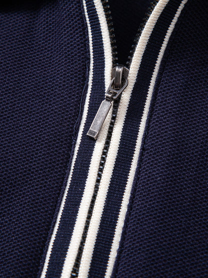 Contrast Trim Zipper Polo