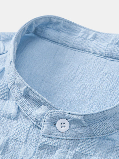 Checkerboard Jacquard Stand Collar Shirt