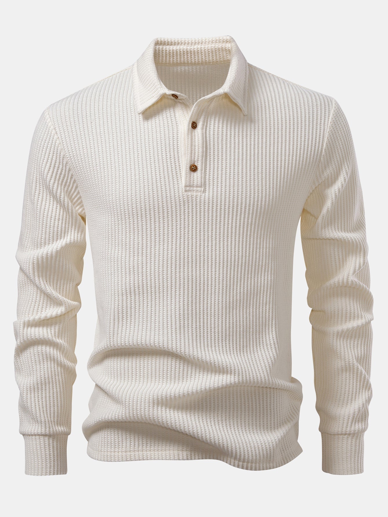 Long Sleeved Knitted Waffle Polo Shirt
