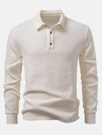 Long Sleeved Knitted Waffle Polo Shirt