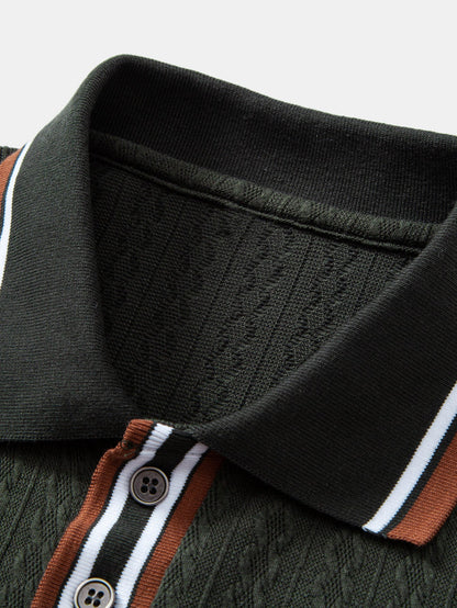 Long Sleeve Twist Jacquard Polo Shirt
