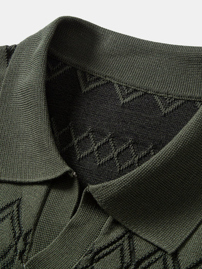 Geometric Jacquard Johnny Collar Polo