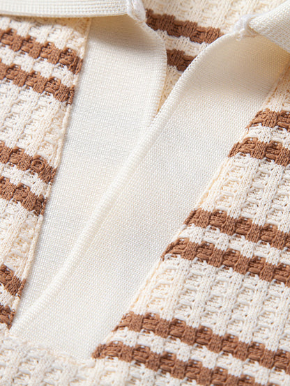 Stripe Waffle Johnny Collar Polo