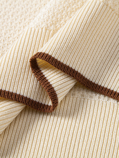 Contrast Trim Textured Knit T-Shirt