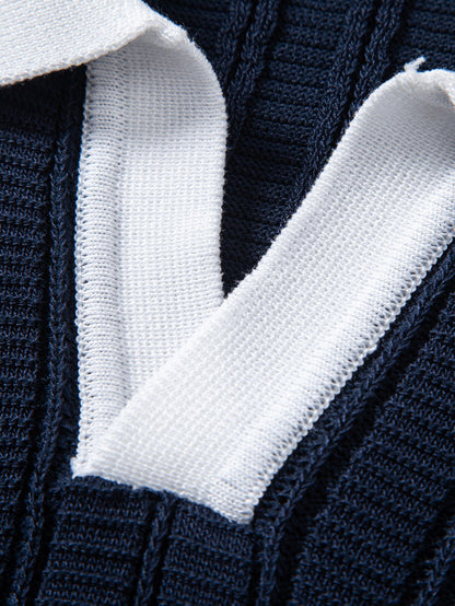 Contrast Textured Johnny Collar Knit Polo