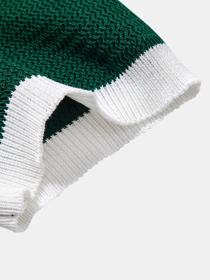 Textured Contrast Johnny Collar Knit Polo