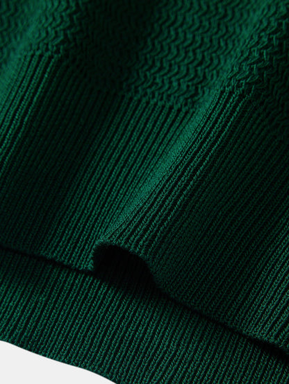 Textured Contrast Johnny Collar Knit Polo