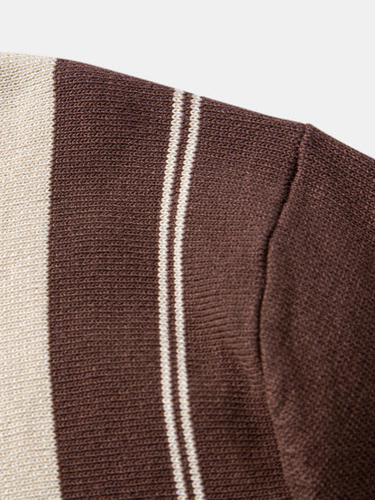 Contrast Striped Geometric zipper Knit Polo