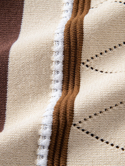 Contrast Striped Geometric zipper Knit Polo