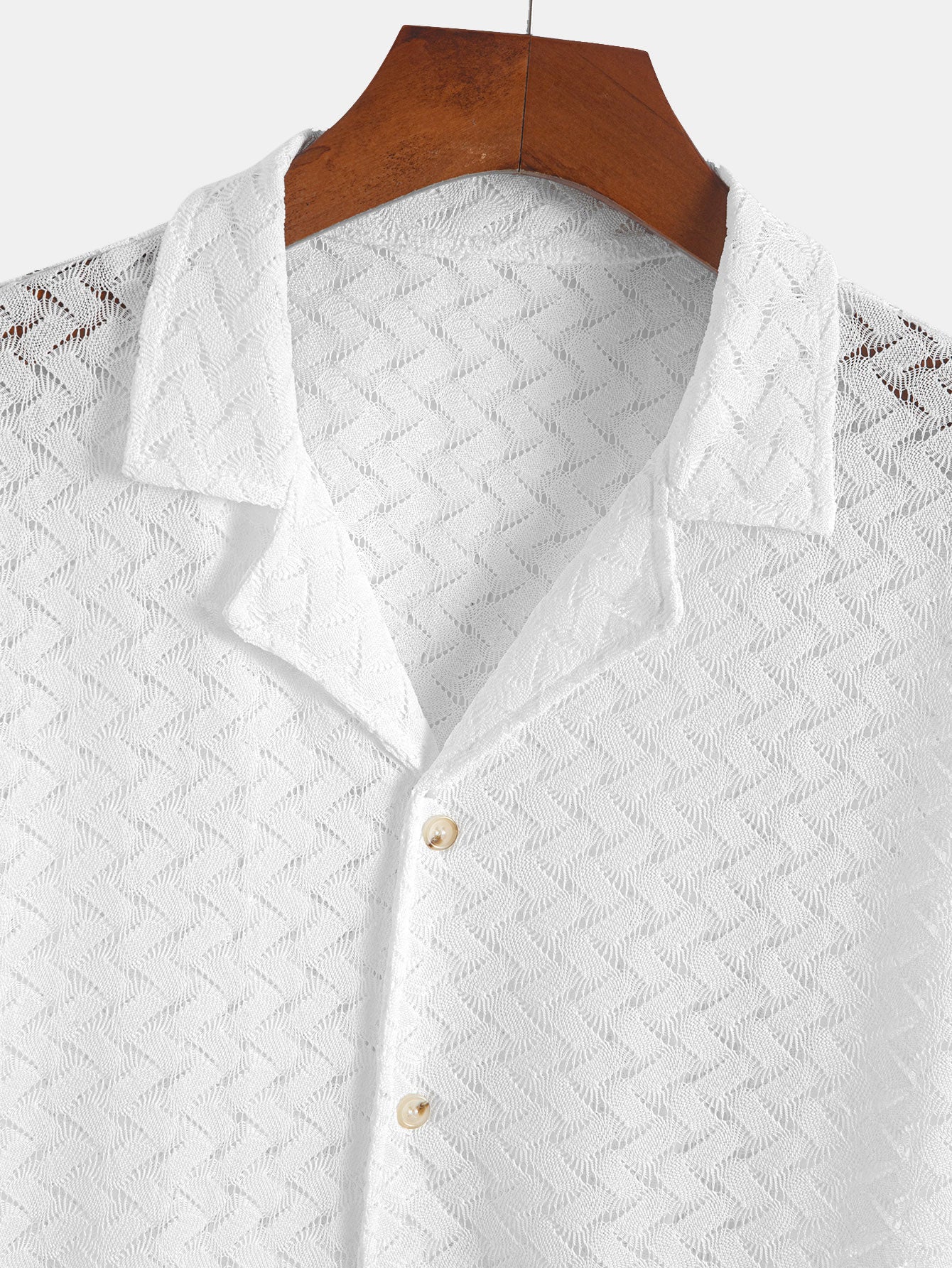 Hollow Out Textured Cuban Shirt