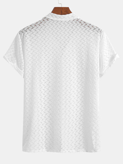 Hollow Out Textured Cuban Shirt