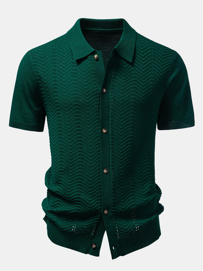 Textured Jacquard Button Up Knit Shirt