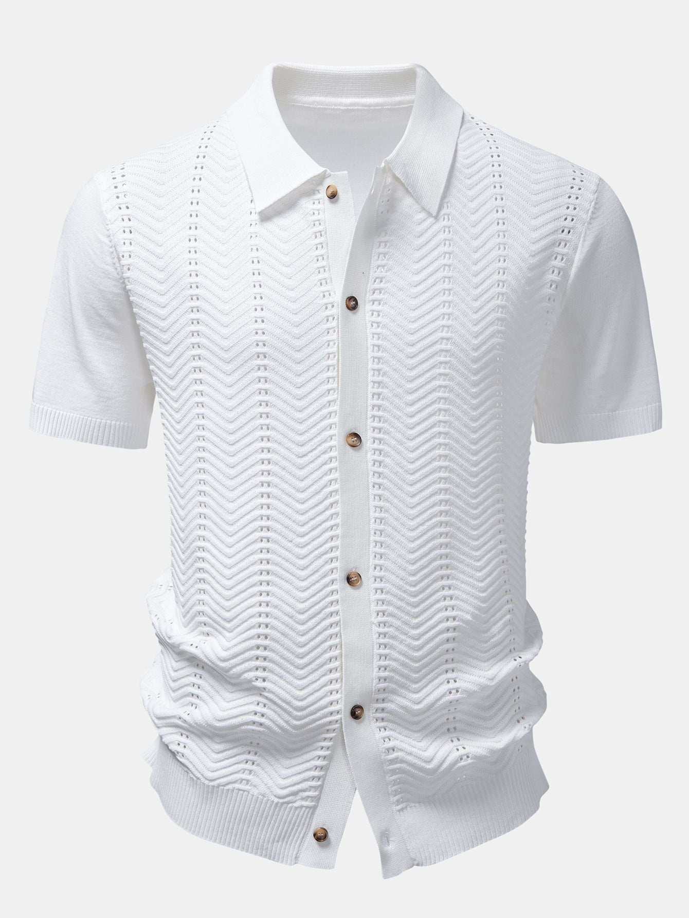 Textured Jacquard Button Up Knit Shirt
