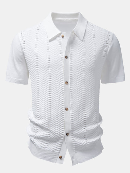 Textured Jacquard Button Up Knit Shirt