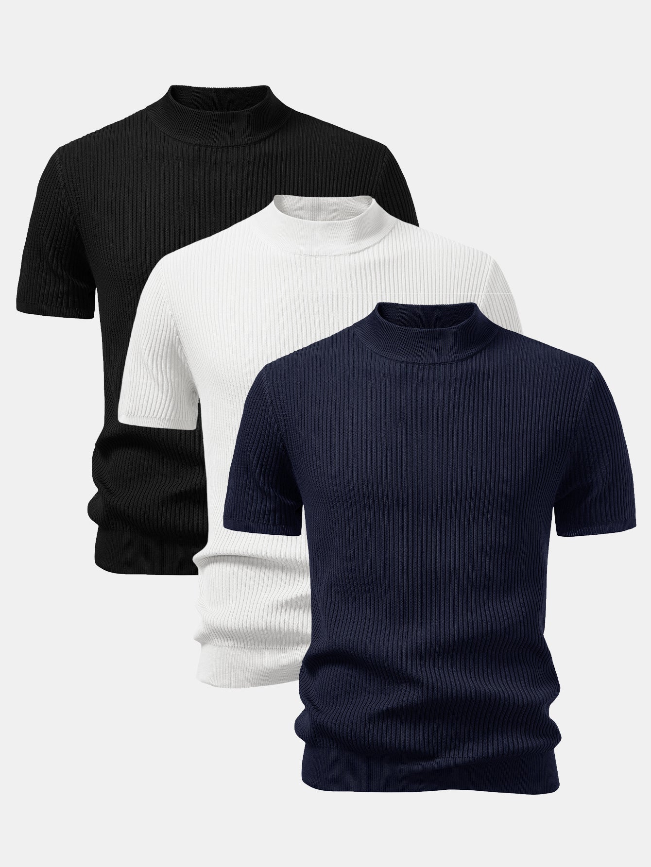3 Pieces Ribbed Mock Neck Knit T-Shirt