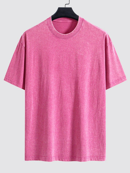 Basic Washed Distressed Drop Shoulder Oversize T-Shirt