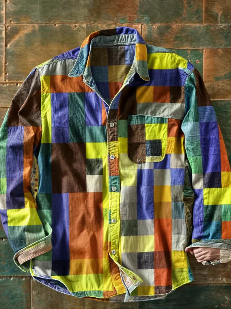 Relaxed Fit Long Sleeve Patchwork Shirt