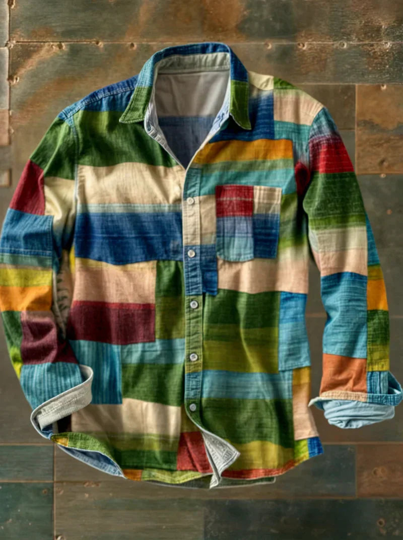 Relaxed Fit Long Sleeve Patchwork Shirt