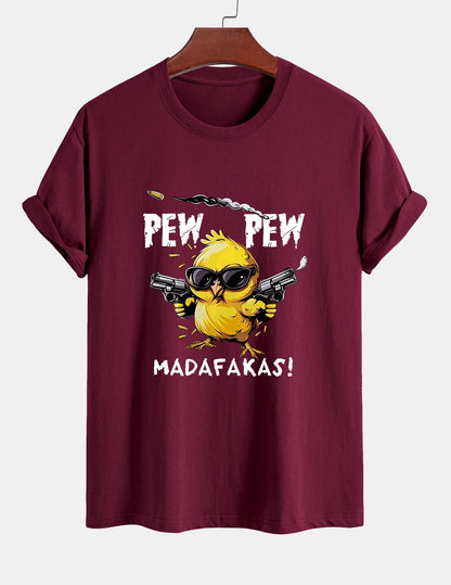 Regular Fit PEW PEW MADAFAKAS Chicken Print Cotton T-Shirt