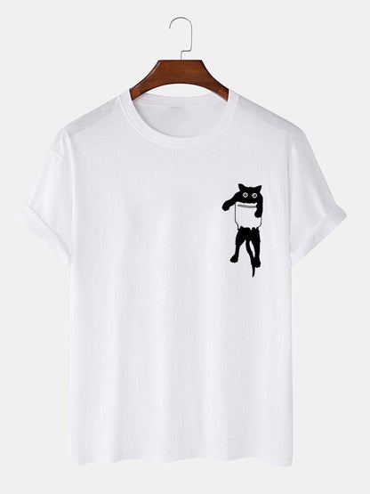 Pocket Cat Print T-Shirt