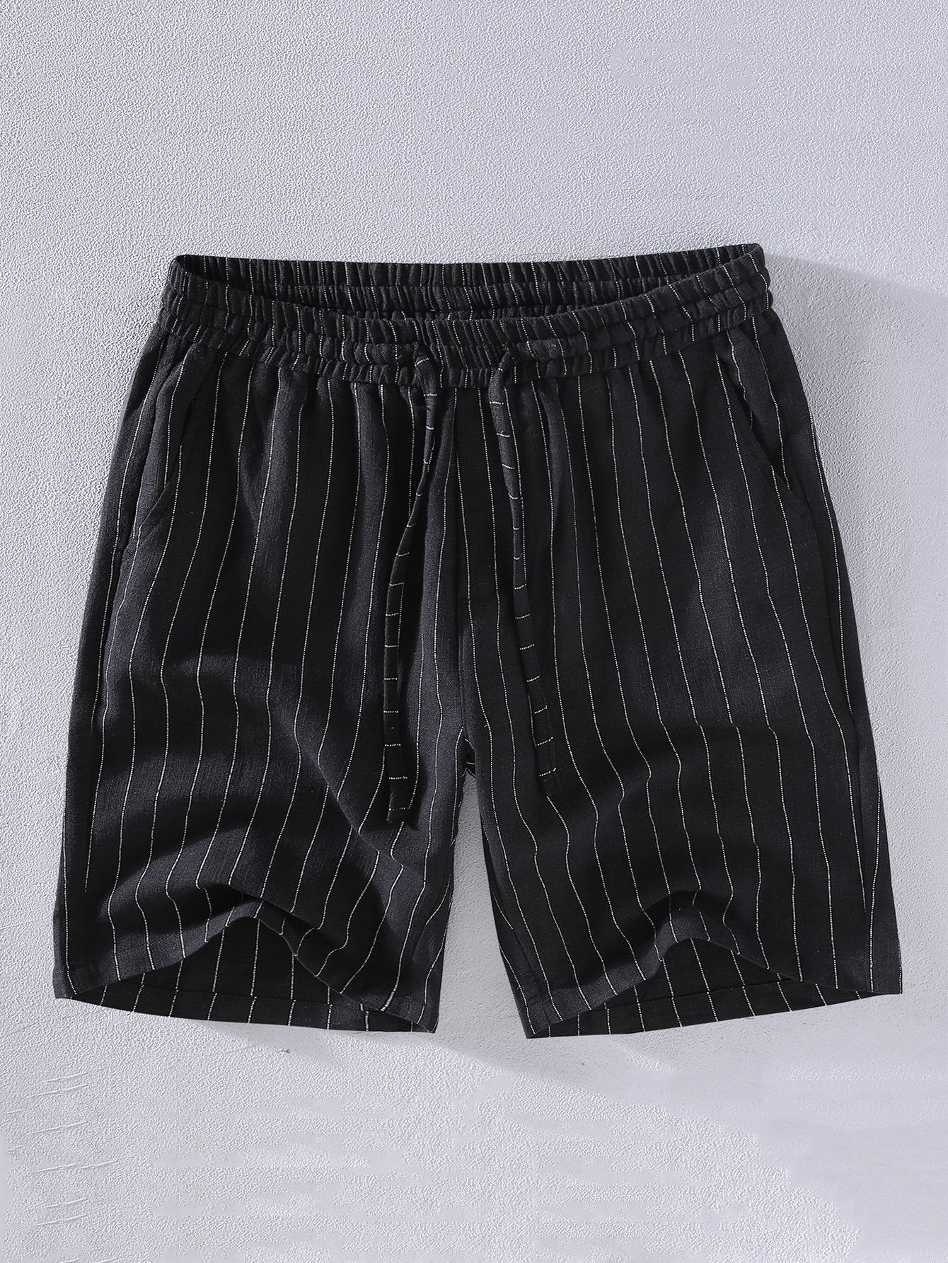 Linen Cotton Blend  Striped Shorts