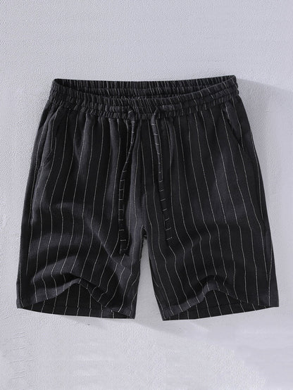 Linen Cotton Blend  Striped Shorts