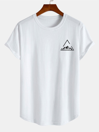 Mountain Print Cotton Arc Hem T-Shirt