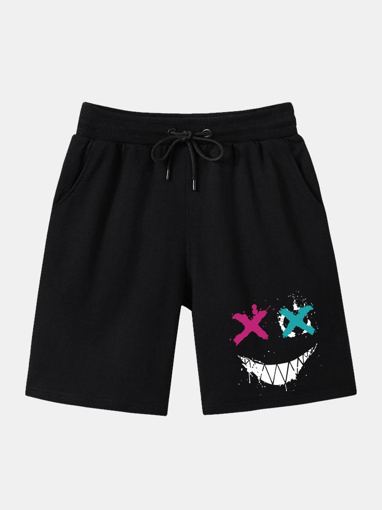 Graffiti Smiley Face Print Man Mid Length Shorts