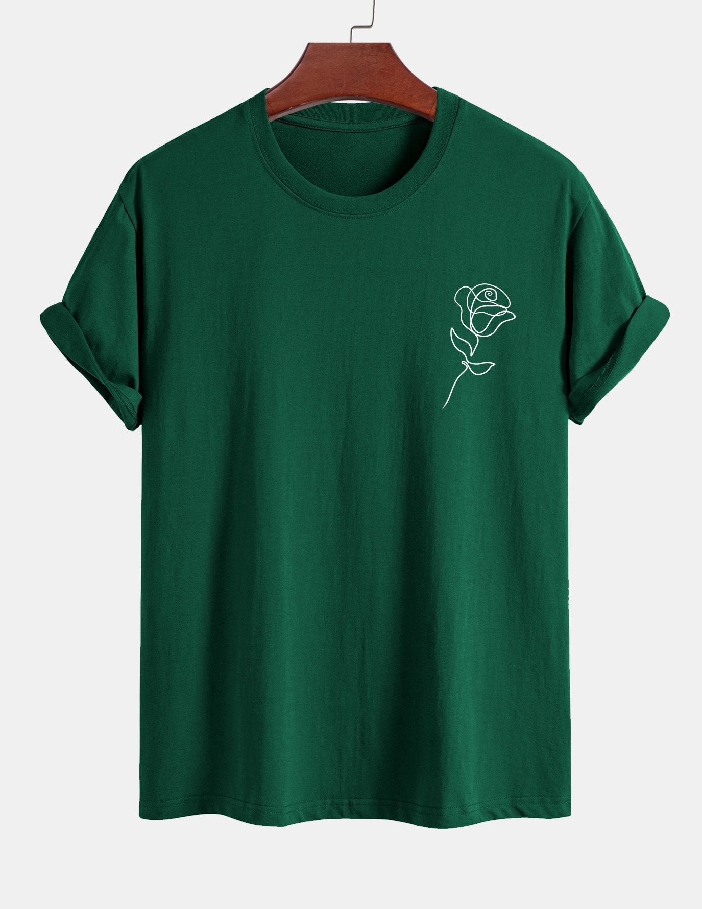 Regular Fit Simple Rose Print Cotton T-Shirt