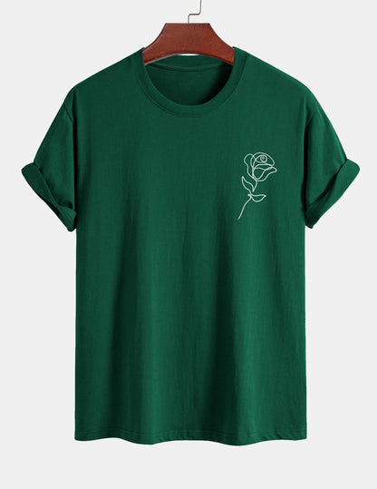 Regular Fit Simple Rose Print Cotton T-Shirt