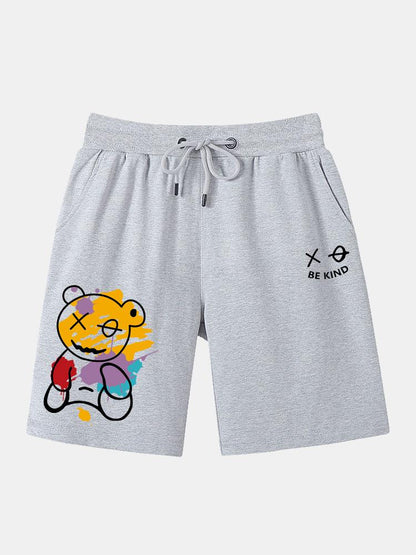 Graffiti Bear Print Man Mid Length Shorts
