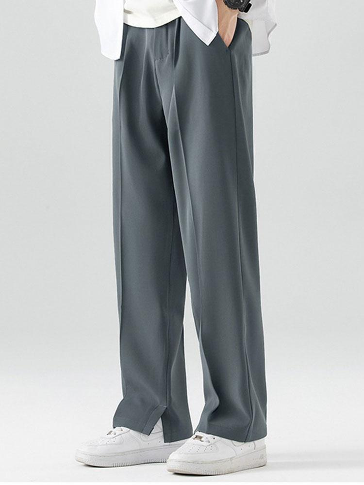 Slit Hem Pleated Trousers