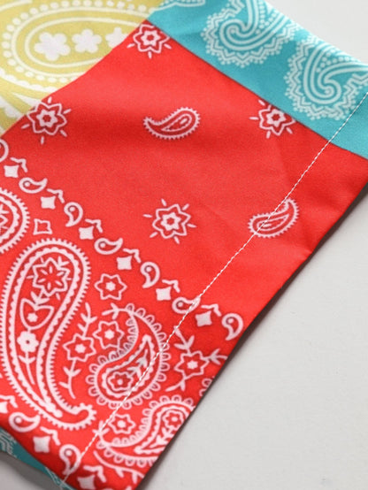 Color Block Paisley Print Button Up Shirt