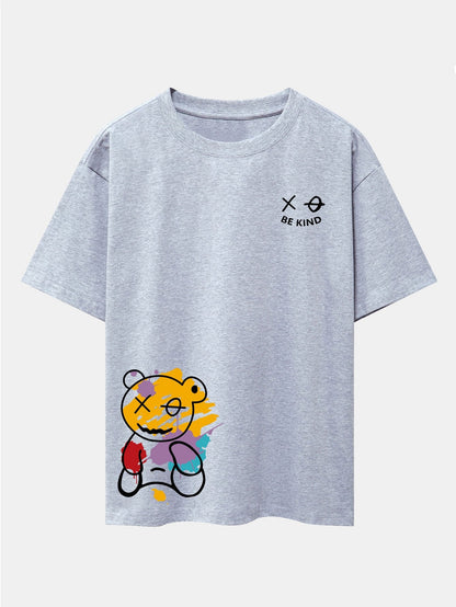 Graffiti Bear Print Drop Shoulder Oversize T-Shirt