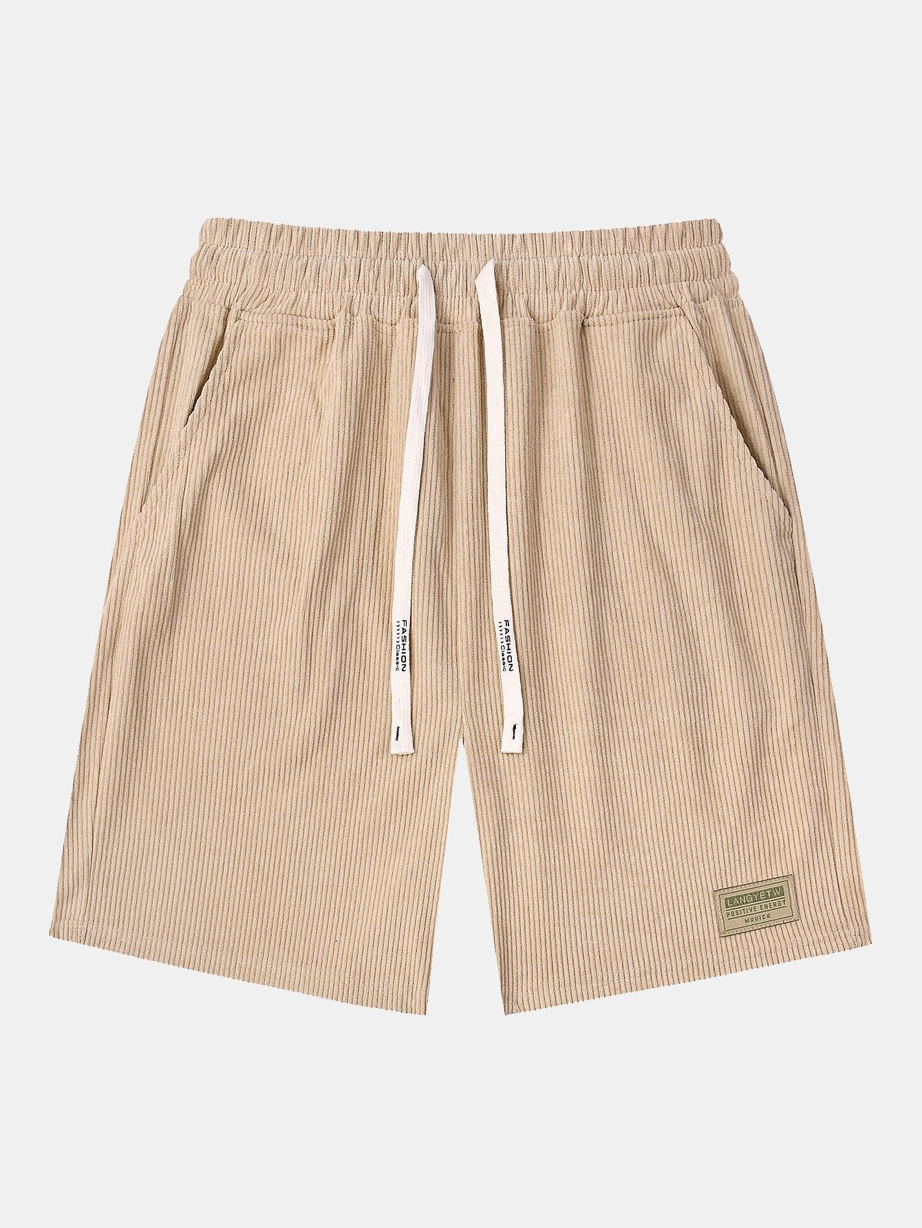 Corduroy Drawstring Shorts With Letter Label